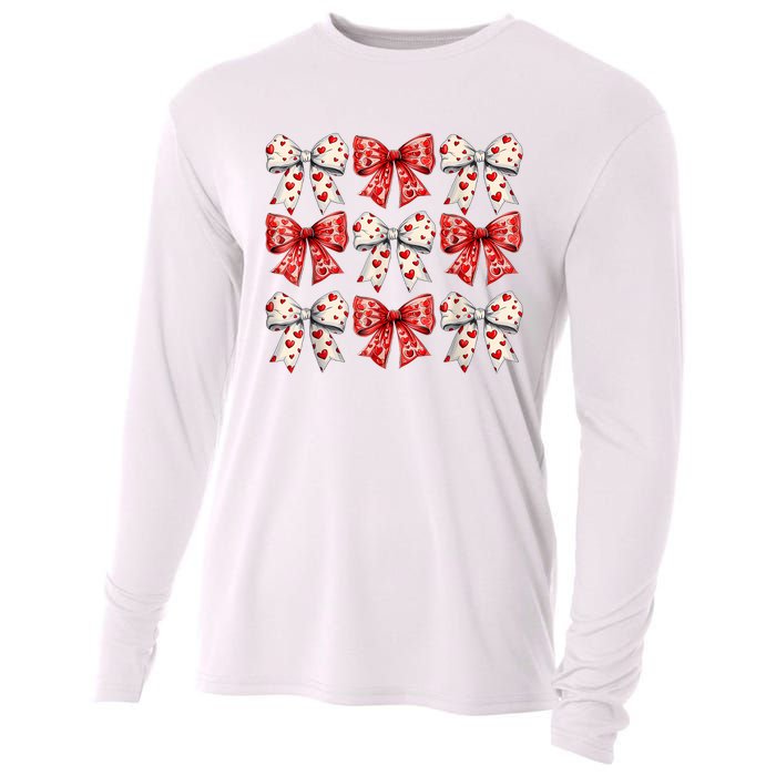 Retro ValentineS Day Heart Coquette Bow Women Cooling Performance Long Sleeve Crew