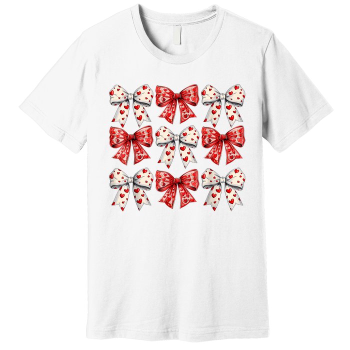 Retro ValentineS Day Heart Coquette Bow Women Premium T-Shirt