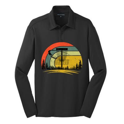 Retro Vintage Disc Golf Frolf Flying Disc Sport Lover Outfit Silk Touch Performance Long Sleeve Polo