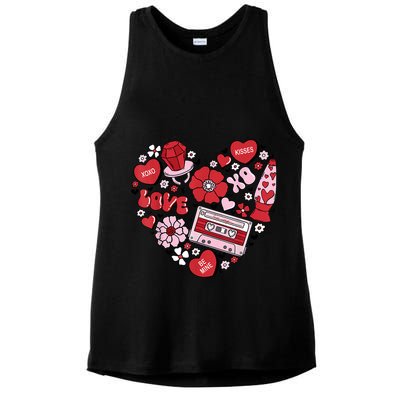 Retro Valentines Day Love Groovy Valentines Hearts Ladies PosiCharge Tri-Blend Wicking Tank
