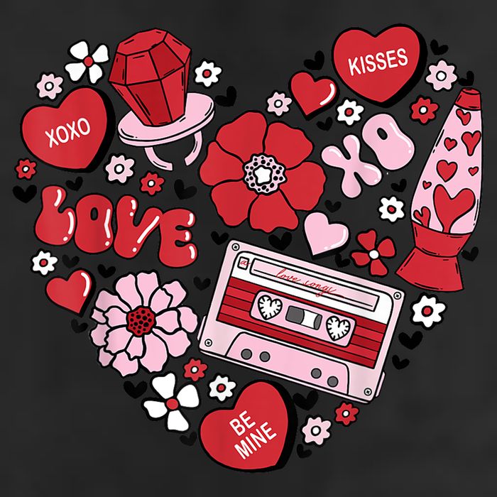 Retro Valentines Day Love Groovy Valentines Hearts 7 Panel Mesh Trucker Snapback Hat
