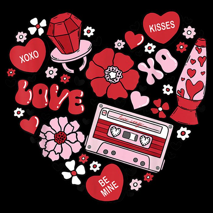 Retro Valentines Day Love Groovy Valentines Hearts Flexfit Unipanel Trucker Cap