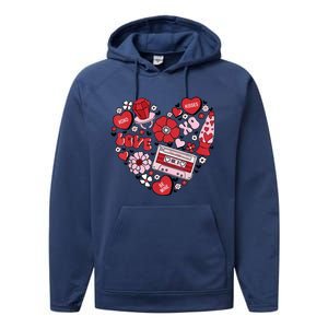 Retro Valentines Day Love Groovy Valentines Hearts Performance Fleece Hoodie