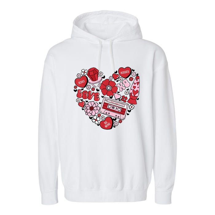 Retro Valentines Day Love Groovy Valentines Hearts Garment-Dyed Fleece Hoodie