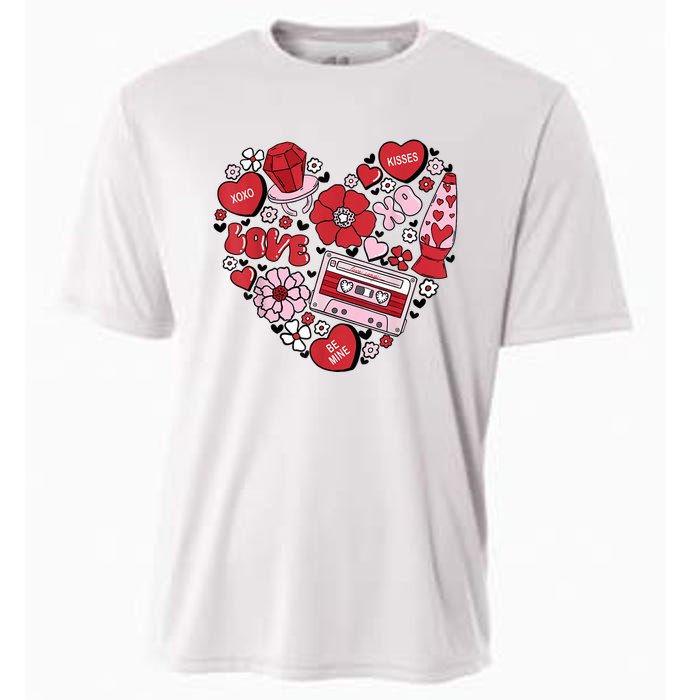 Retro Valentines Day Love Groovy Valentines Hearts Cooling Performance Crew T-Shirt