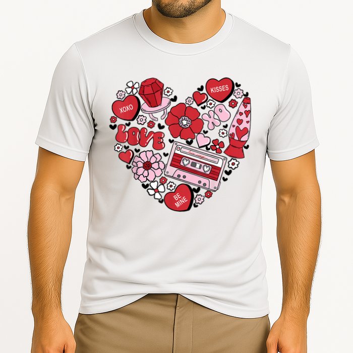 Retro Valentines Day Love Groovy Valentines Hearts Cooling Performance Crew T-Shirt
