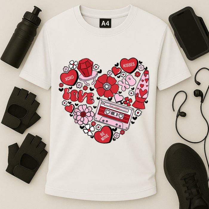 Retro Valentines Day Love Groovy Valentines Hearts Cooling Performance Crew T-Shirt