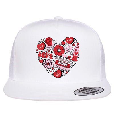 Retro Valentines Day Love Groovy Valentines Hearts Flatbill Hat