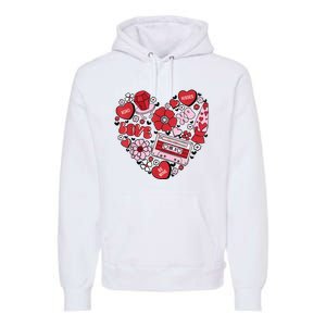 Retro Valentines Day Love Groovy Valentines Hearts Premium Hoodie