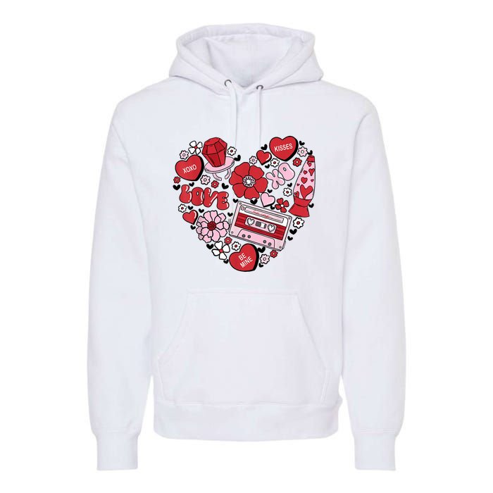 Retro Valentines Day Love Groovy Valentines Hearts Premium Hoodie