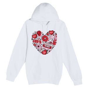 Retro Valentines Day Love Groovy Valentines Hearts Premium Pullover Hoodie