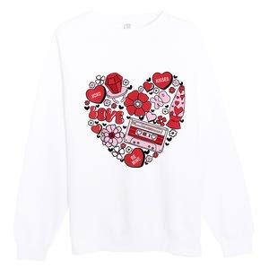 Retro Valentines Day Love Groovy Valentines Hearts Premium Crewneck Sweatshirt