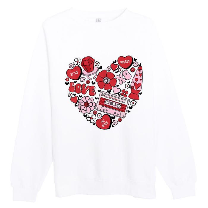 Retro Valentines Day Love Groovy Valentines Hearts Premium Crewneck Sweatshirt