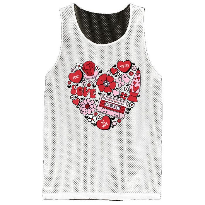 Retro Valentines Day Love Groovy Valentines Hearts Mesh Reversible Basketball Jersey Tank