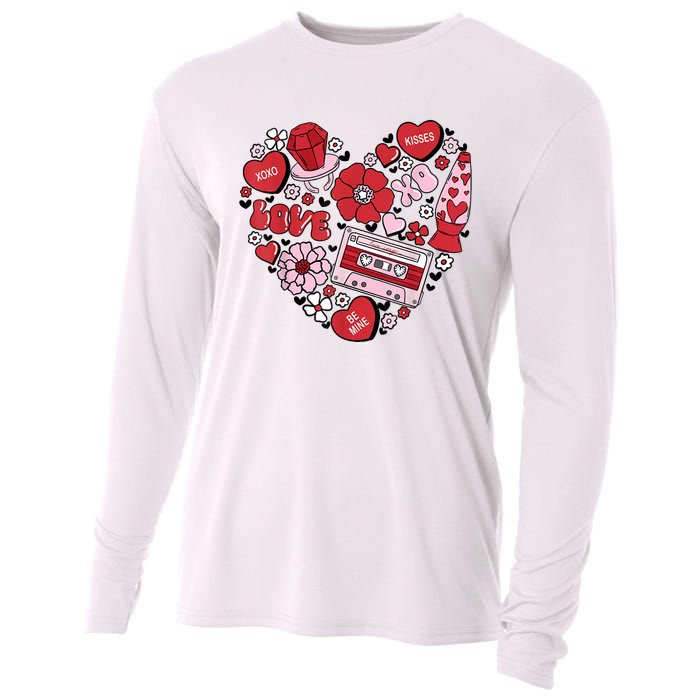 Retro Valentines Day Love Groovy Valentines Hearts Cooling Performance Long Sleeve Crew