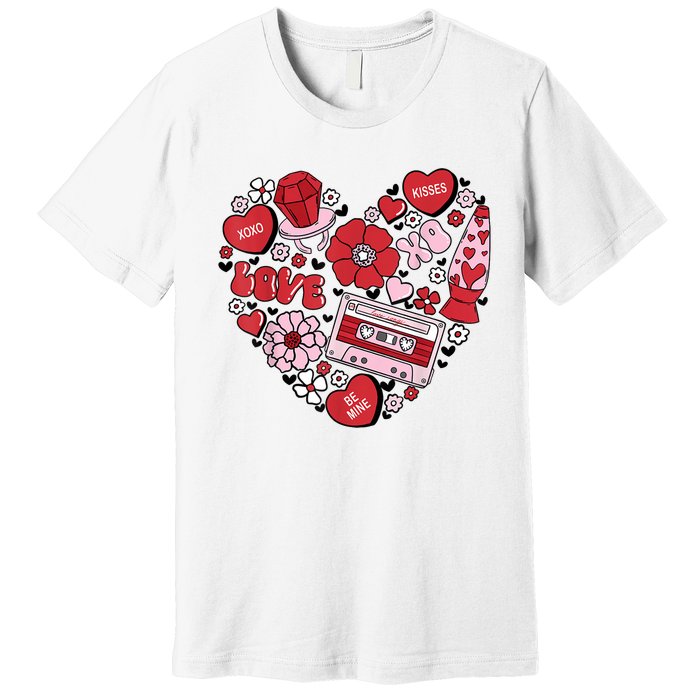 Retro Valentines Day Love Groovy Valentines Hearts Premium T-Shirt