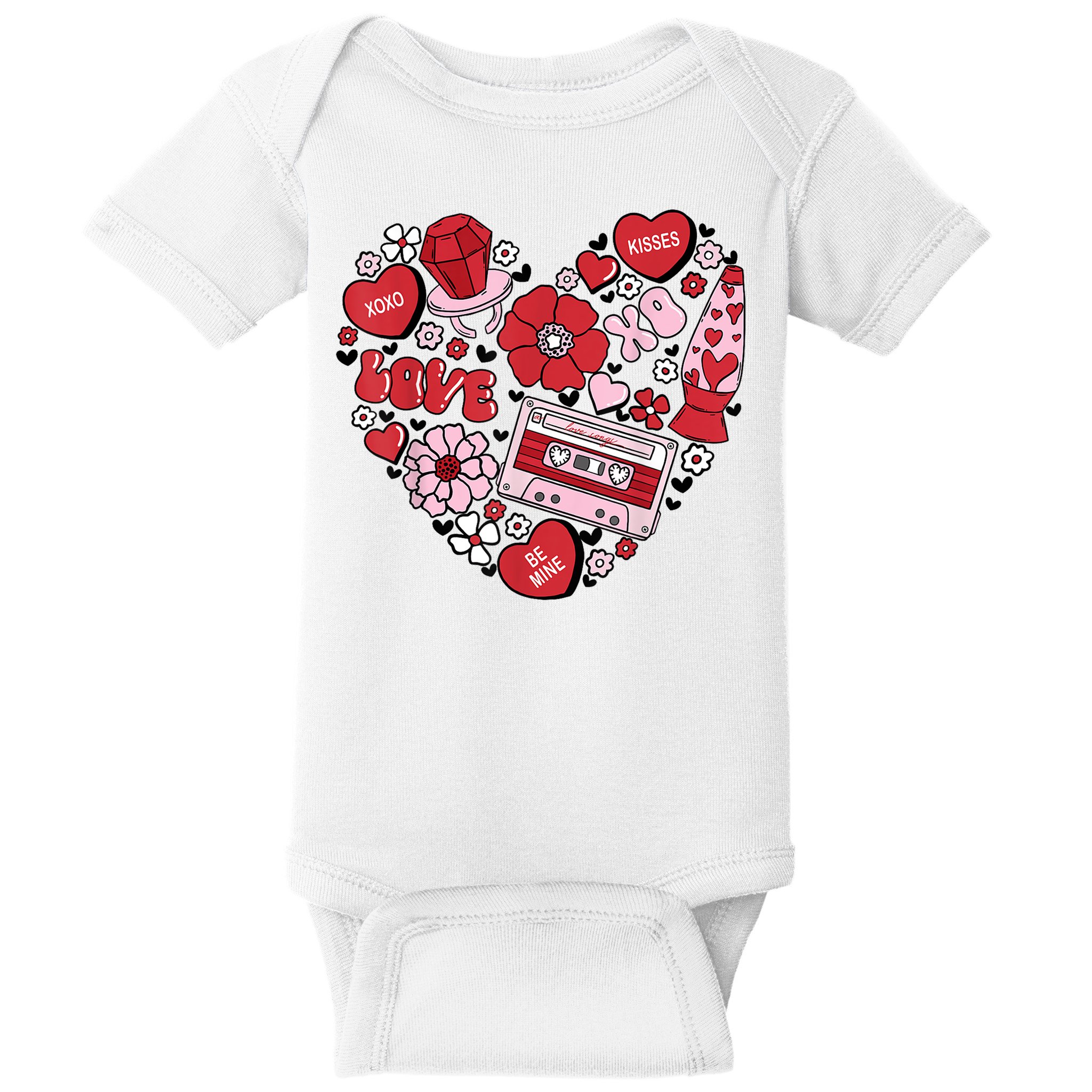 Retro Valentines Day Love Groovy Valentines Hearts Baby Bodysuit