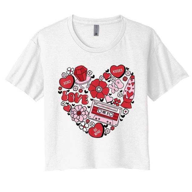 Retro Valentines Day Love Groovy Valentines Hearts Crop Top