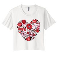 Retro Valentines Day Love Groovy Valentines Hearts Women's Crop Top Tee