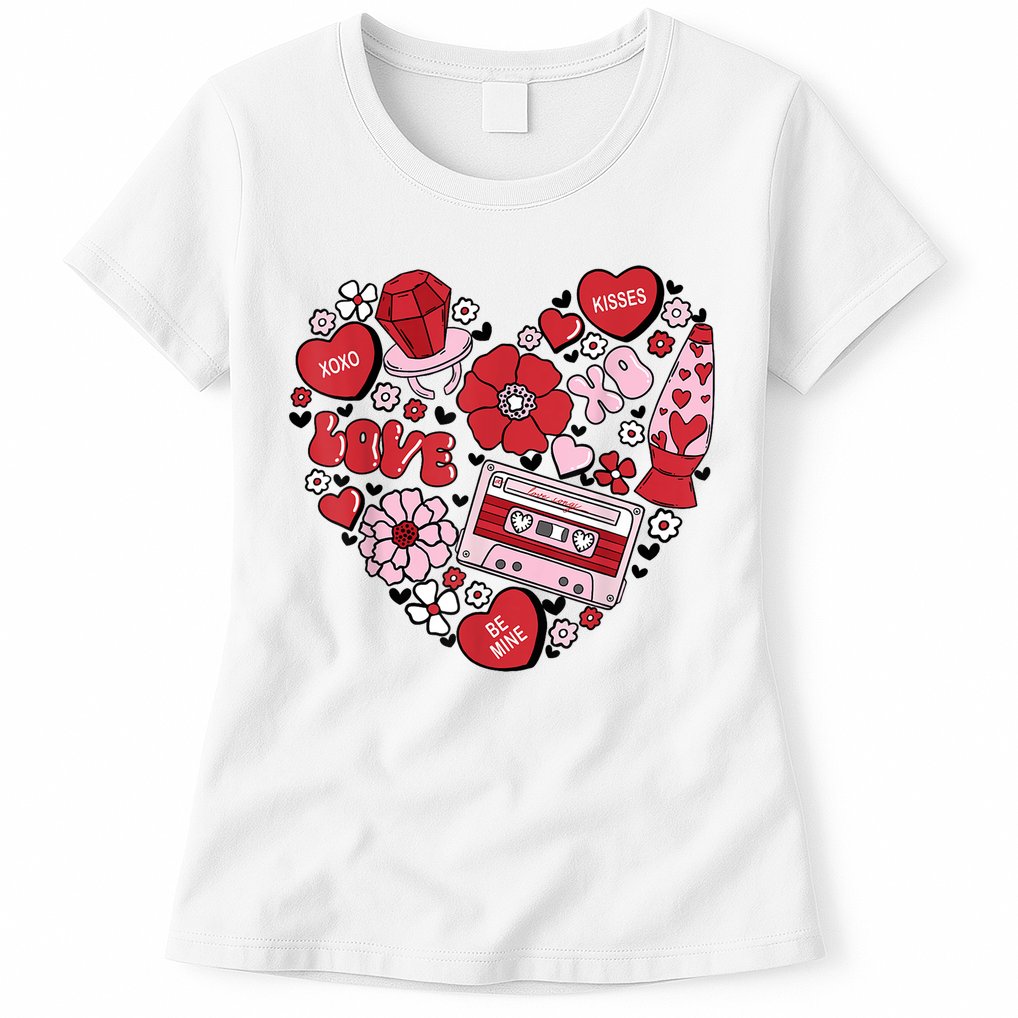Retro Valentines Day Love Groovy Valentines Hearts Womens T-Shirt