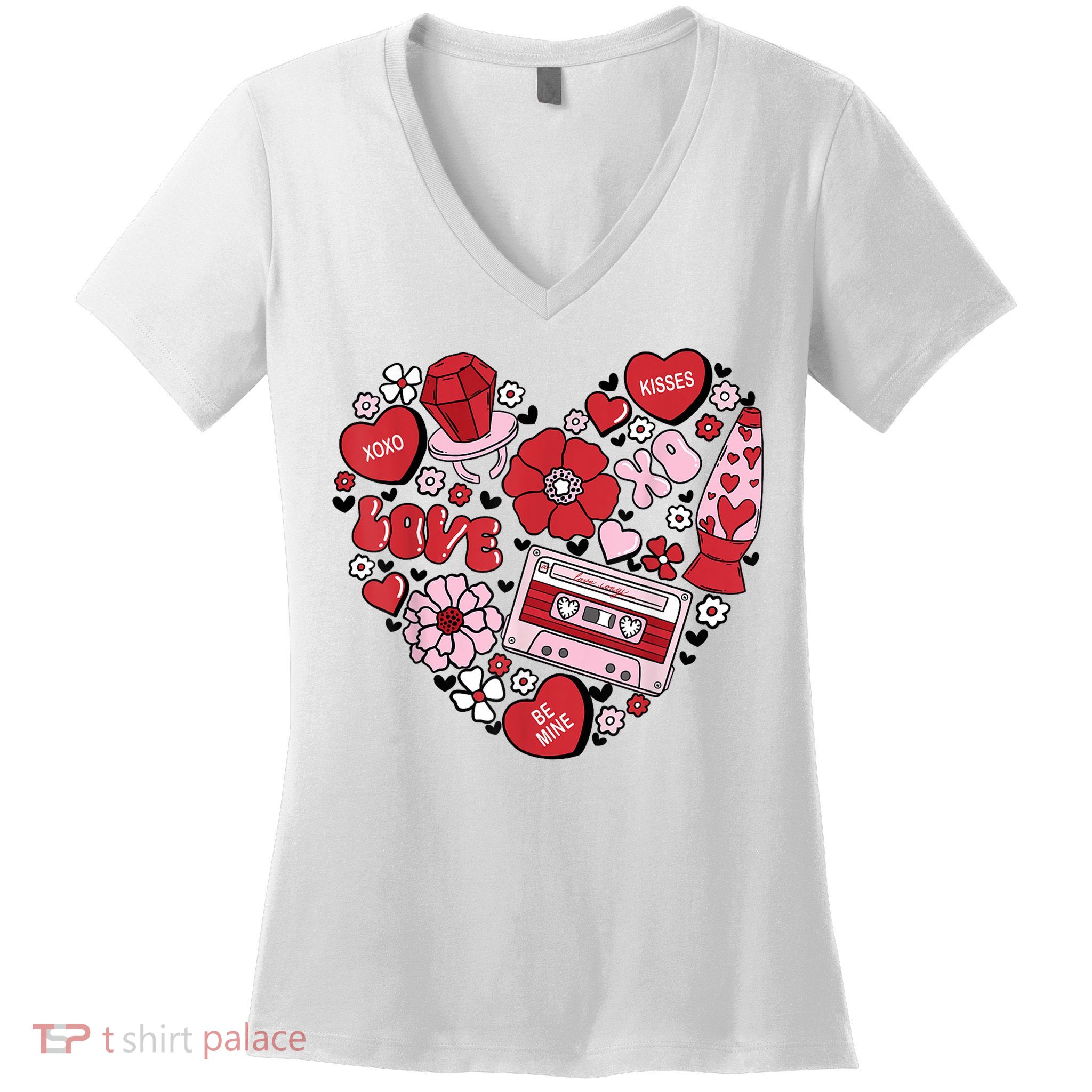 Retro Valentines Day Love Groovy Valentines Hearts Women's V-Neck T-Shirt