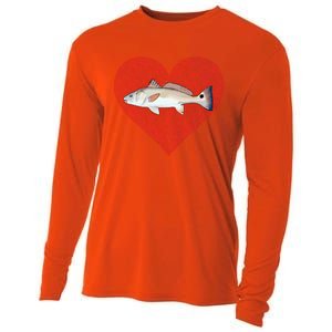 Redfish Valentines Day Fish Love Fingerprint Gift Cooling Performance Long Sleeve Crew