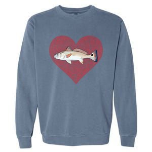 Redfish Valentines Day Fish Love Fingerprint Gift Garment-Dyed Sweatshirt