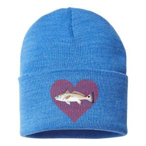 Redfish Valentines Day Fish Love Fingerprint Gift Sustainable Knit Beanie