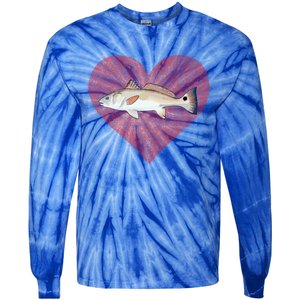 Redfish Valentines Day Fish Love Fingerprint Gift Tie-Dye Long Sleeve Shirt