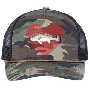 Redfish Valentines Day Fish Love Fingerprint Gift Retro Rope Trucker Hat Cap