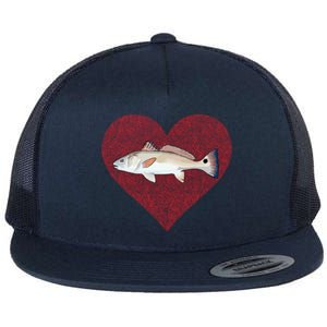 Redfish Valentines Day Fish Love Fingerprint Gift Flat Bill Trucker Hat