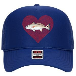 Redfish Valentines Day Fish Love Fingerprint Gift High Crown Mesh Back Trucker Hat