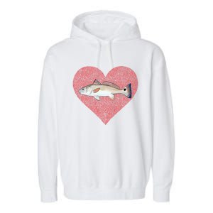 Redfish Valentines Day Fish Love Fingerprint Gift Garment-Dyed Fleece Hoodie