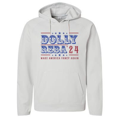 Retro Vintage Dolly And Reba 2024 Make America Fancy Again Performance Fleece Hoodie