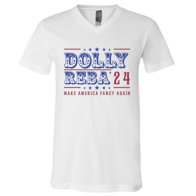 Retro Vintage Dolly And Reba 2024 Make America Fancy Again V-Neck T-Shirt