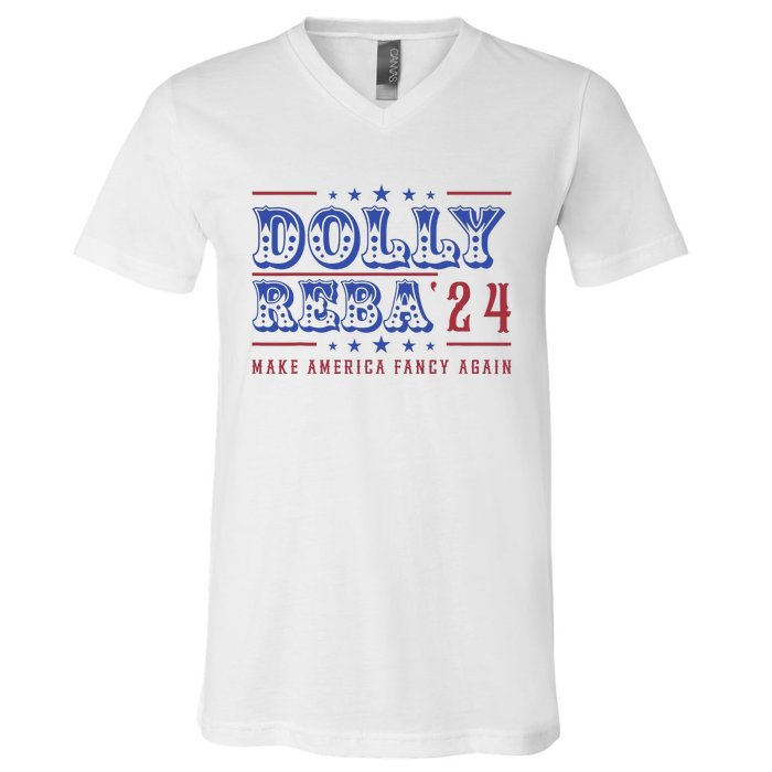 Retro Vintage Dolly And Reba 2024 Make America Fancy Again V-Neck T-Shirt