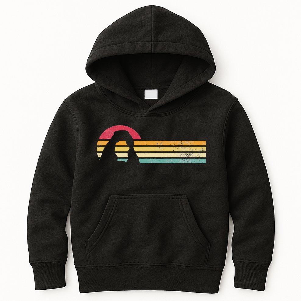 Retro Vintage Delicate Arch Silhouette Arches National Park Kids Hoodie