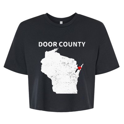 Retro Vintage Door County Wisconsin WI Map Love Heart Print Bella+Canvas Jersey Crop Tee