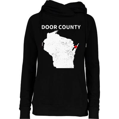 Retro Vintage Door County Wisconsin WI Map Love Heart Print Womens Funnel Neck Pullover Hood