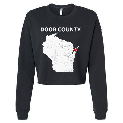 Retro Vintage Door County Wisconsin WI Map Love Heart Print Cropped Pullover Crew