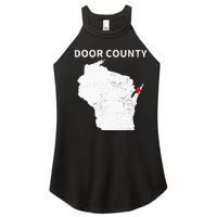 Retro Vintage Door County Wisconsin WI Map Love Heart Print Women’s Perfect Tri Rocker Tank