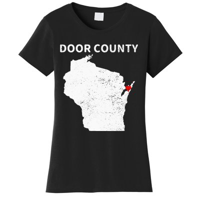 Retro Vintage Door County Wisconsin WI Map Love Heart Print Women's T-Shirt