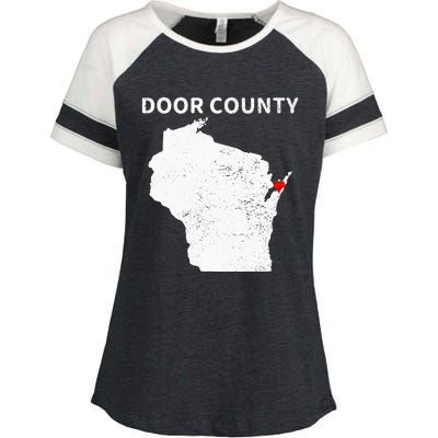 Retro Vintage Door County Wisconsin WI Map Love Heart Print Enza Ladies Jersey Colorblock Tee