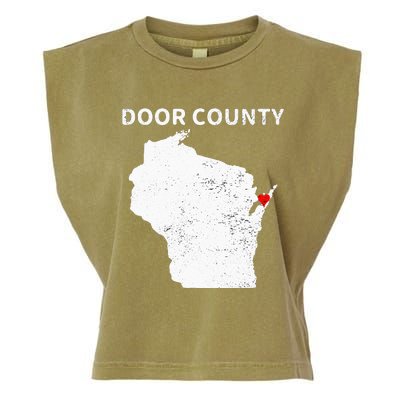 Retro Vintage Door County Wisconsin WI Map Love Heart Print Garment-Dyed Women's Muscle Tee