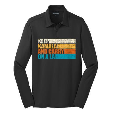 Retro Vintage Distressed Keep Kamala And Carry On A La Silk Touch Performance Long Sleeve Polo