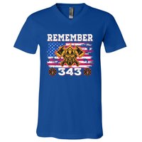 Remember Vintage Distressed Firefighter American Flag 343 Gift V-Neck T-Shirt