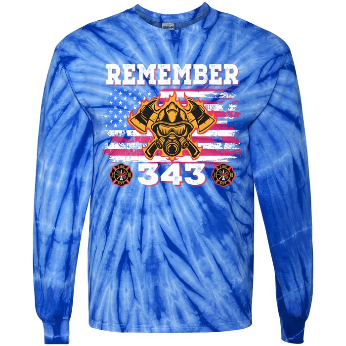 Remember Vintage Distressed Firefighter American Flag 343 Gift Tie-Dye Long Sleeve Shirt