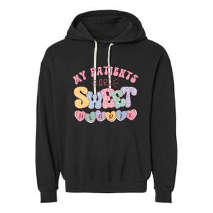 Retro Valentine's Day Nurse My Patients Are Sweet Hearts CNA Garment-Dyed Fleece Hoodie