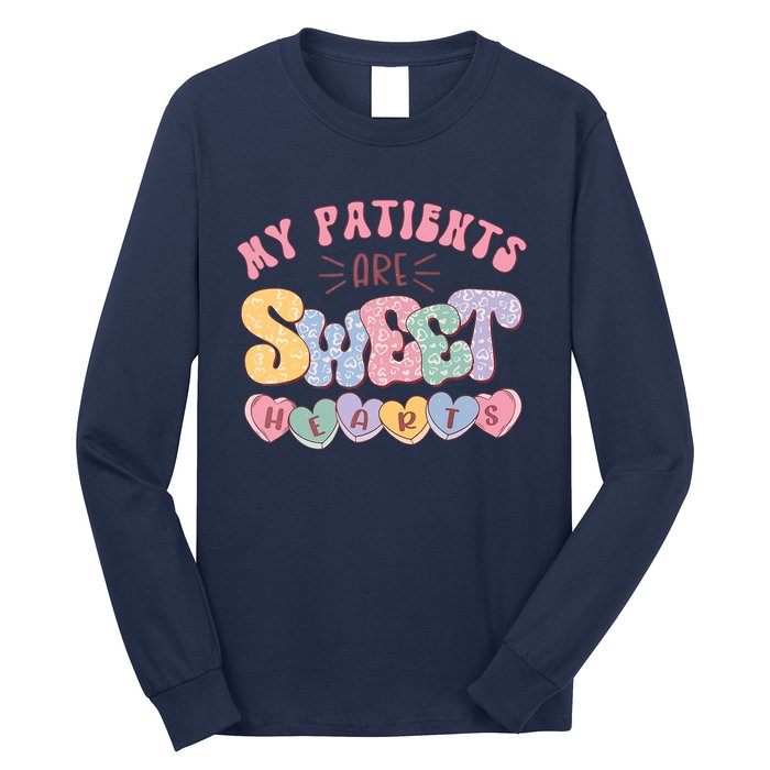 Retro Valentine's Day Nurse My Patients Are Sweet Hearts CNA Long Sleeve Shirt