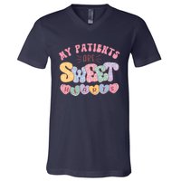 Retro Valentine's Day Nurse My Patients Are Sweet Hearts CNA V-Neck T-Shirt